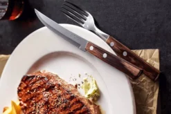 Coffret 6 couteaux à steak lame crantée + 6 fourchettes Tramontina Churrasco manche marron