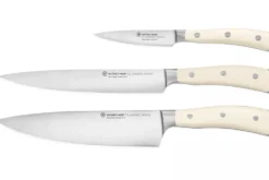 Coffret 3 couteaux Wüsthof Classic Ikon blanc forgés - office 9cm + tranchelard 20cm + chef 20cm