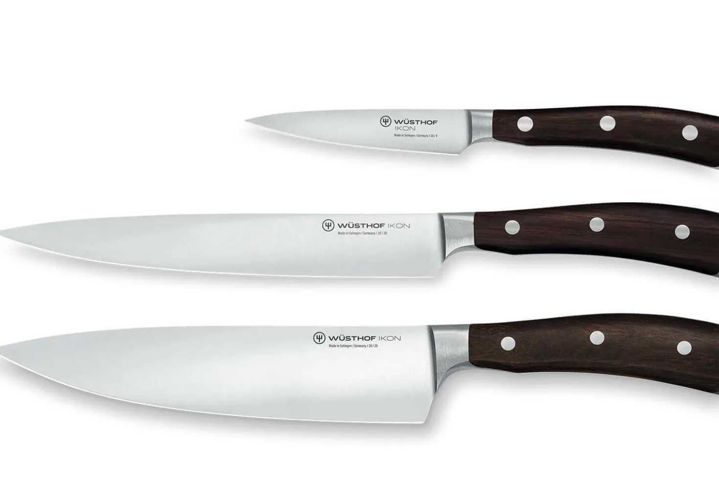 Coffret 3 couteaux Wüsthof Ikon forgés - office 9cm + tranchelard 20cm + chef 20cm