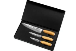Coffret 3 couteaux Wusaki Damas 10Cr olivier Chef + Universel + Office