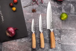 Coffret 3 couteaux Wusaki Damas 10Cr olivier Chef + Universel + Office