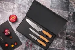 Coffret 3 couteaux Wusaki Damas 10Cr olivier Chef + Universel + Office
