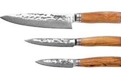 Coffret 3 couteaux Wusaki Damas 10Cr olivier Chef + Universel + Office