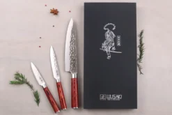 Coffret 3 couteaux Wusaki Pakka X50 pakkawood Chef + Universel + Office