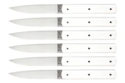 Coffret de 6 couteaux de table faits mains Perceval 9.47 blancs