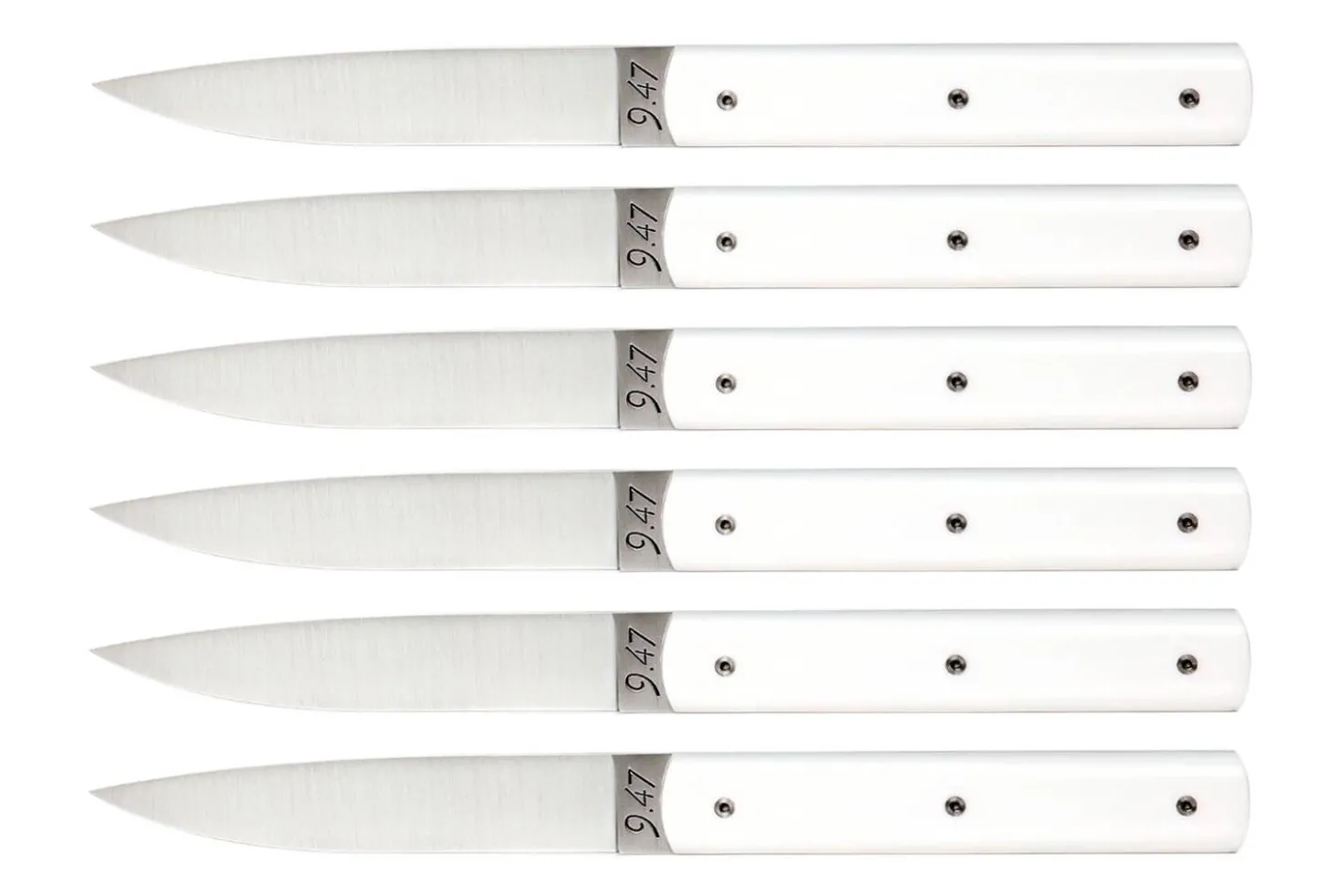 Coffret de 6 couteaux de table faits mains Perceval 9.47 blancs