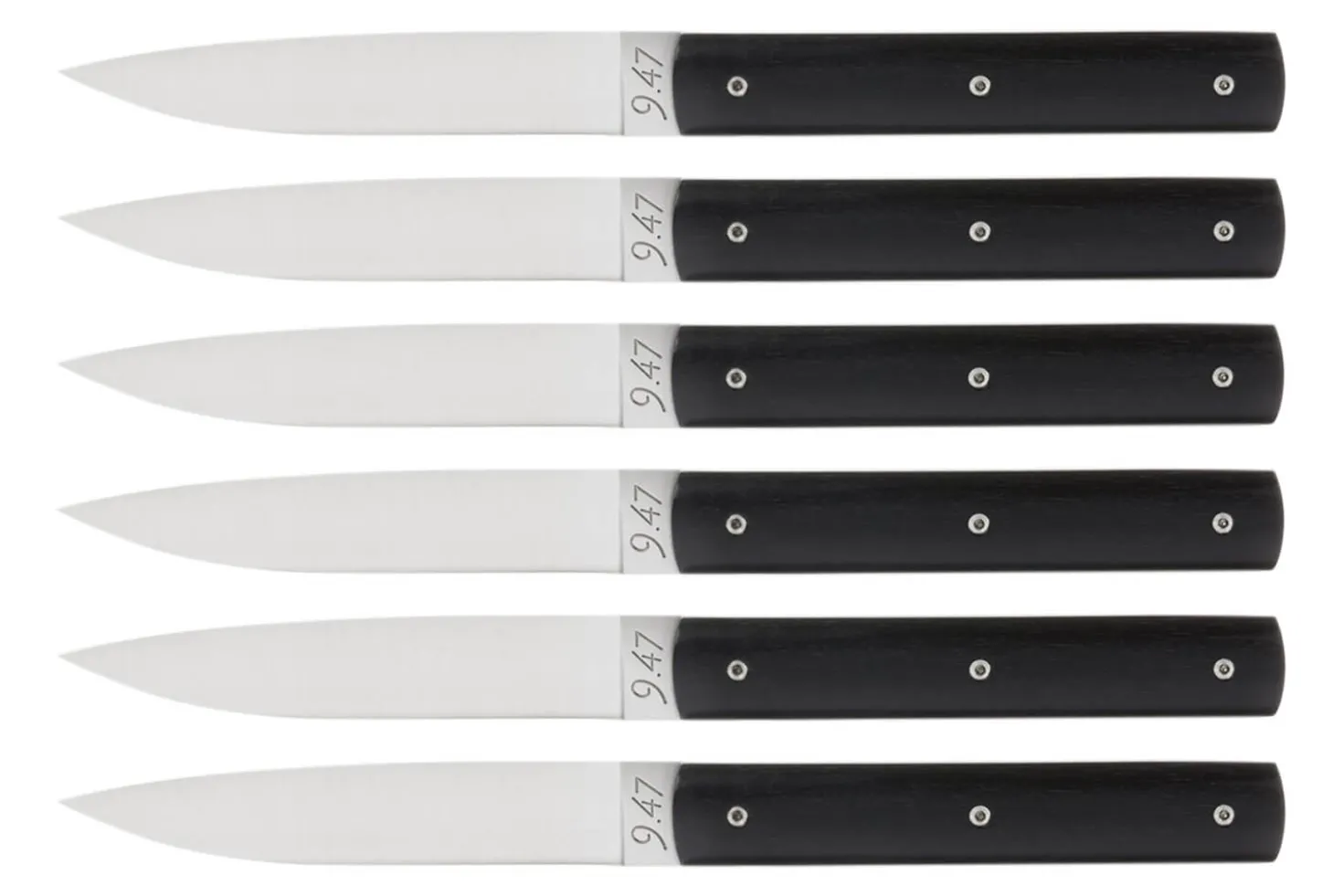 Coffret de 6 couteaux de table faits mains Perceval 9.47 en ébène du Gabon