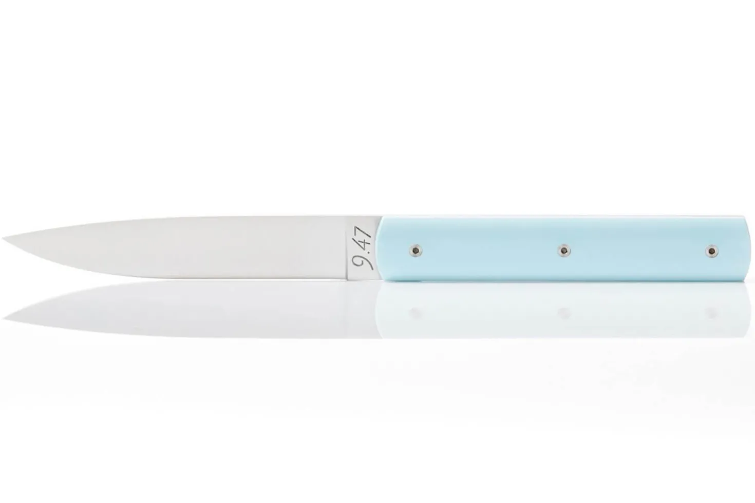 Coffret de 6 couteaux de table faits mains Perceval 9.47 bleu ciel