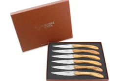 Coffret de 6 couteaux de table Laguiole en Aubrac l'Ecir manches en olivier