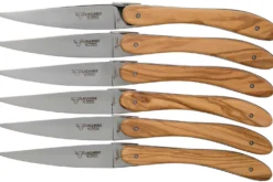 Coffret de 6 couteaux de table Laguiole en Aubrac l'Ecir manches en olivier