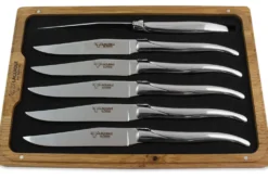 Coffret de 6 couteaux de table Laguiole en Aubrac tout inox manches brillants