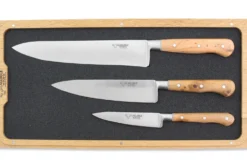 Coffret de 3 couteaux en genévrier Laguiole en Aubrac : Office + Universel + Chef