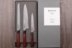Coffret de 3 couteaux japonais Kanetsugu Heptagon Uto universel, chef et pain