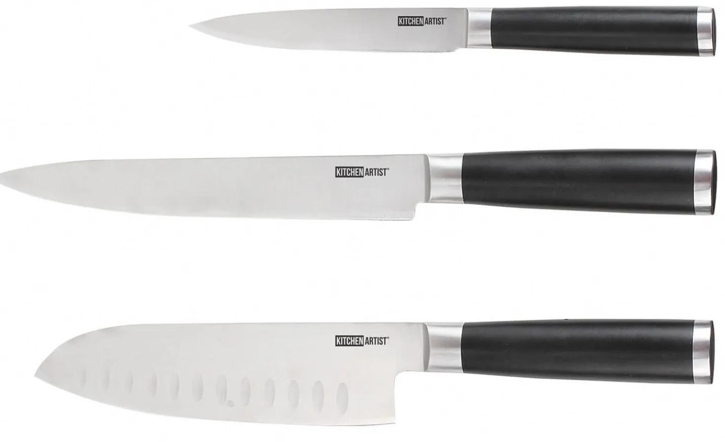 Coffret de 3 couteaux type japonais Kitchen Artist design authentique