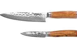 Coffret de 2 couteaux Wusaki Damas 10Cr manches en olivier Chef + Office
