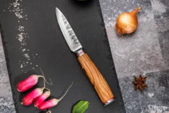 Coffret de 2 couteaux Wusaki Damas 10Cr manches en olivier Chef + Office