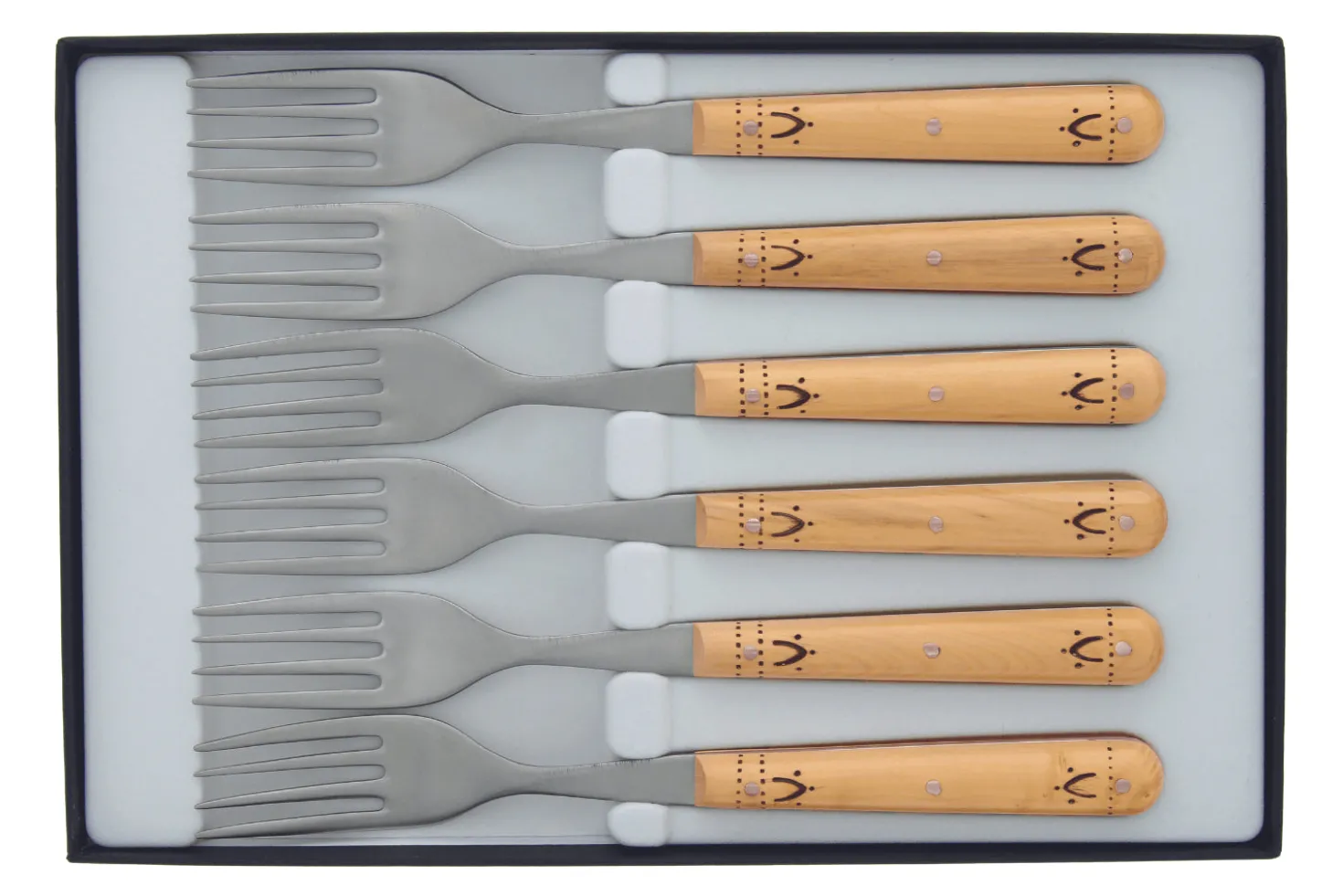 Coffret 6 fourchettes de table Nontron 87601 manche buis pyrogravé 10cm