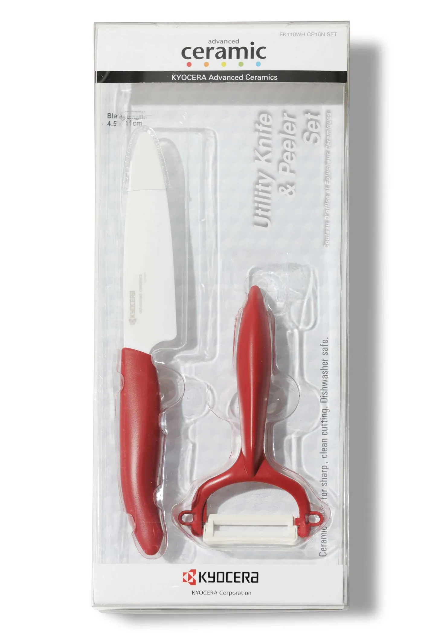 Coffret Kyocera couteau 11cm et Eplucheur vertical manche rouge
