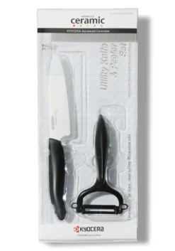 Coffret KYOCERA couteau d'office 11 cm + Eplucheur céramique manches noirs