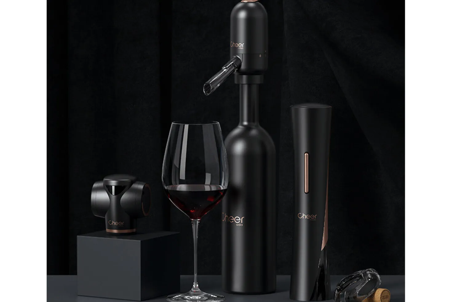 Coffret tire-bouchon électrique et accessoires pour le vin Cheer Moda Matrix - Noir & Bronze