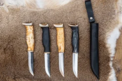 Couteau Arctic Legend Hobby Knife AL927 artisanal lame 9,5cm manche en bois teinté noir + étui en cuir