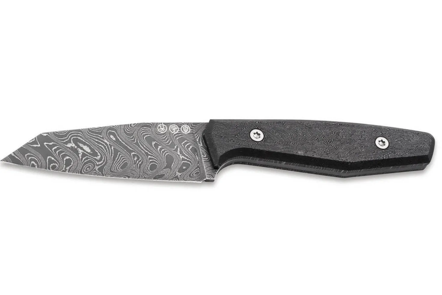 Couteau Böker AK1 Damas 122509DAM lame damassée 7,9cm manche en carbone + étui en cuir