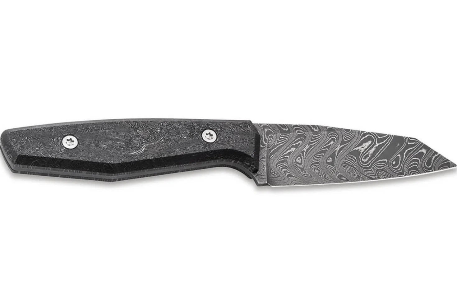 Couteau Böker AK1 Damas 122509DAM lame damassée 7,9cm manche en carbone + étui en cuir