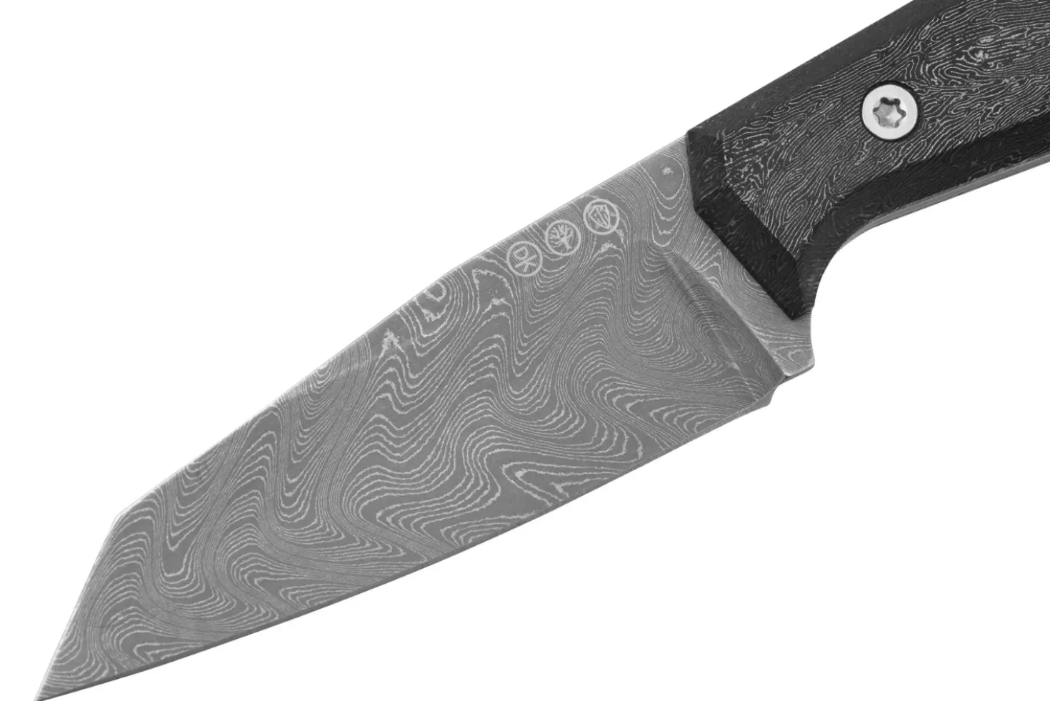 Couteau Böker AK1 Damas 122509DAM lame damassée 7,9cm manche en carbone + étui en cuir