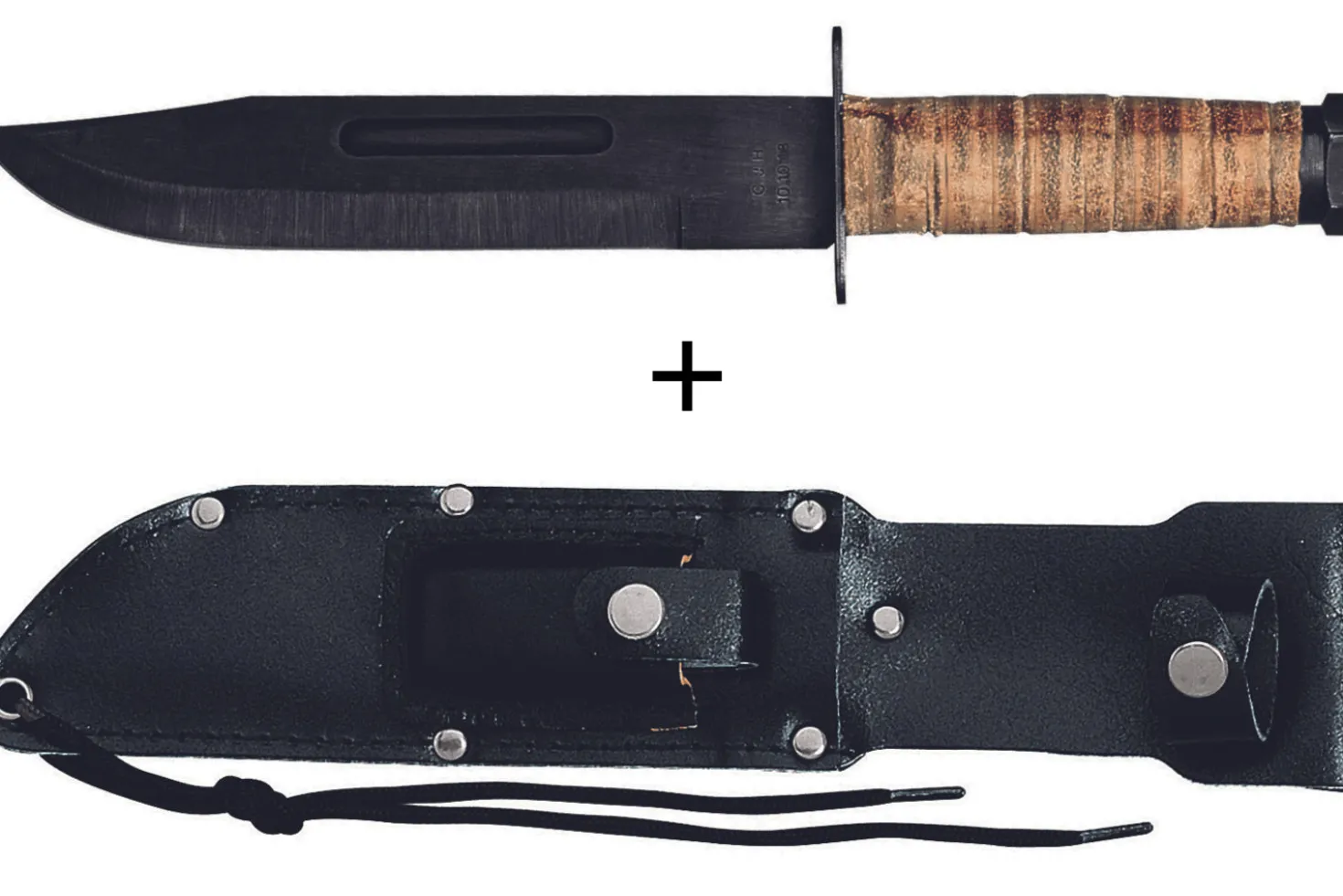 Couteau Bowie Herbertz 101018 lame 18cm manche en cuir + étui en cuir + pierre à aiguiser