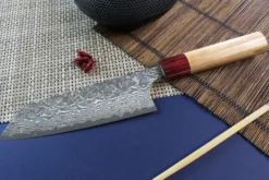 Couteau bunka japonais artisanal Yoshimi Kato 16,5cm VG10 Nickel Damascus cerisier