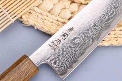 Couteau bunka japonais artisanal Wusaki Unagi AUS10 damas 17,5cm manche chêne