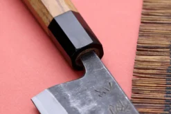 Couteau deba kiritsuke 15cm japonais artisanal Hatsukokoro Shirasagi manche en teck