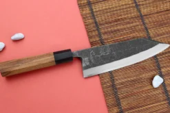 Couteau deba kiritsuke 18cm japonais artisanal Hatsukokoro Shirasagi manche en teck