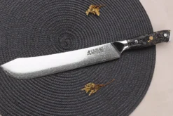 Couteau de boucher Wusaki Sakin Damas 10Cr 22cm manche en fibre de carbone et feuille d'or