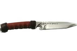 Couteau de chasse Wildsteer WILD0102P forgé lame tanto 11,5cm manche cuir marron + étui en cuir assorti et pierre à feu