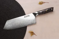 Couteau de chef chinois Wusaki Sakin Damas 10Cr 19cm manche en fibre de carbone et feuille d'or