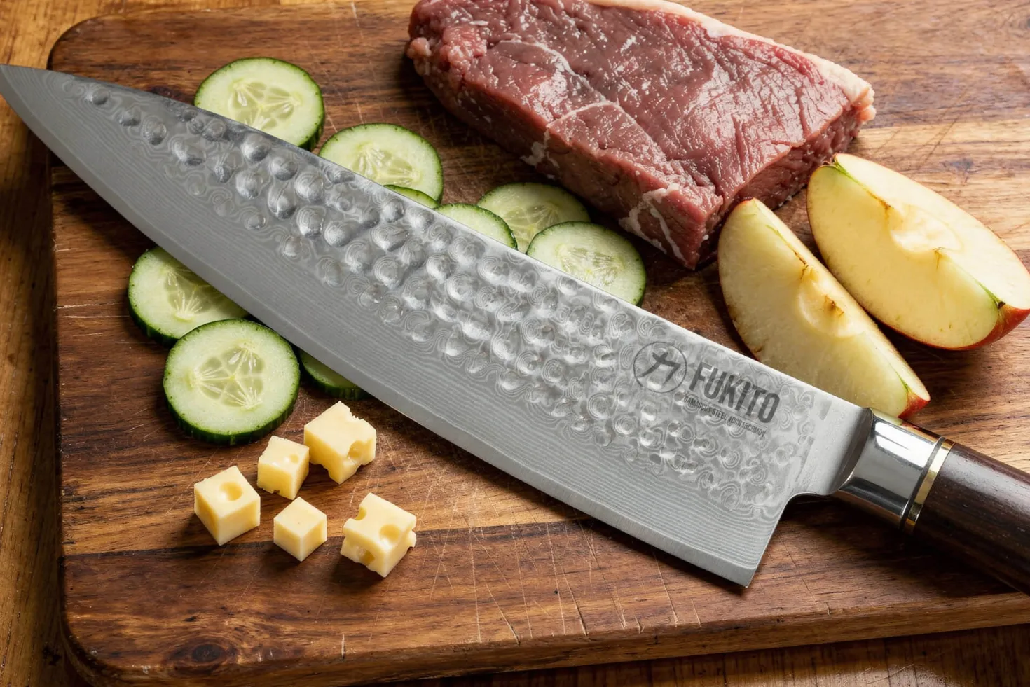 Couteau de chef 20cm Fukito Ébène Damas martelé