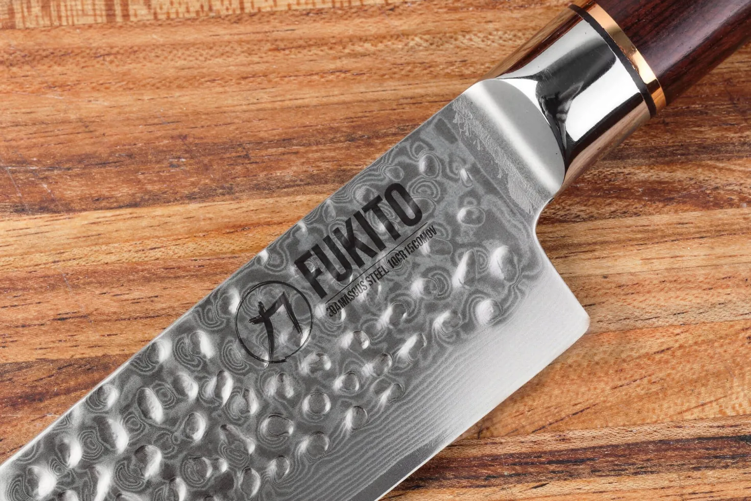 Couteau de chef 20cm Fukito Ébène Damas martelé