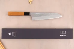 Couteau de chef 20cm japonais artisanal Nigara Hamono Migaki Tsuchime SG2 teck