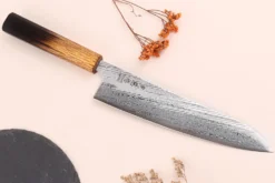 Couteau de chef 21cm japonais artisanal Wusaki Nawame AUS10 damas