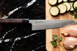 Couteau de chef 21cm japonais artisanal Wusaki Kuronawa G3 damas
