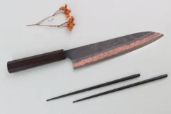 Couteau de chef 23cm japonais artisanal Hatsukokoro Yorokobi Kurouchi Damas