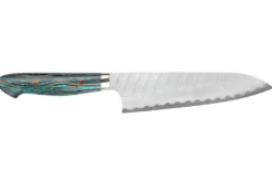 Couteau de chef 21cm japonais artisanal Nigara Hamono Migaki Tsuchime SG2 manche en turquoise