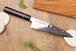 Couteau de chef 21cm japonais artisanal Sukenari ZDP-189 damas manche en ébène