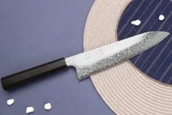 Couteau de chef 21cm japonais artisanal Hatsukokoro Ginga ATS-34 Damas ébène