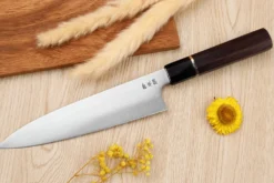 Couteau de chef 21cm japonais artisanal Sukenari SG2 San Maï manche en bois de rose