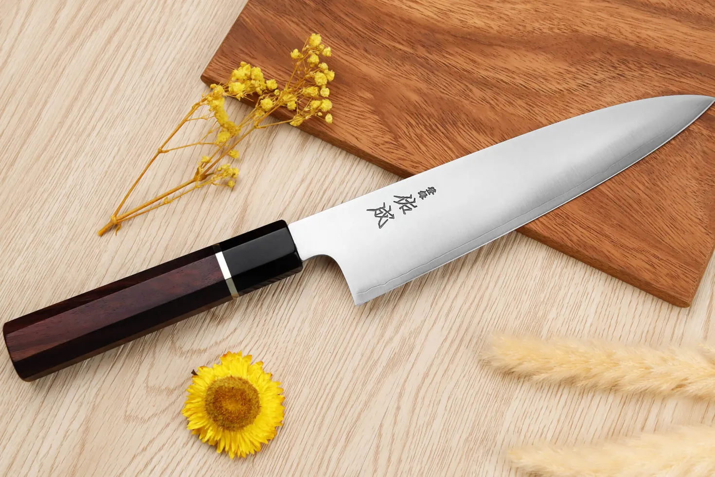 Couteau de chef 21cm japonais artisanal Sukenari SG2 San Maï manche en bois de rose