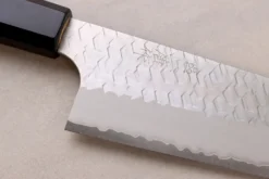 Couteau de chef kiritsuke 20cm japonais artisanal Nigara Hamono Migaki Tsuchime SG2 teck