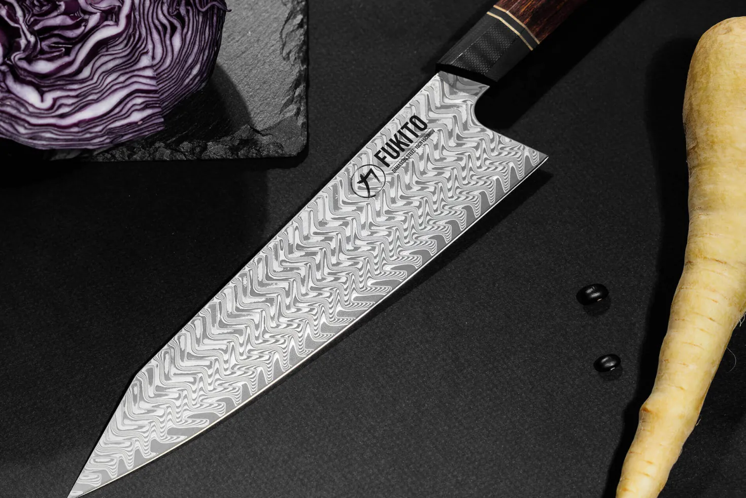 Couteau de chef kiritsuke Fukito Desert Damas 67 couches 21cm