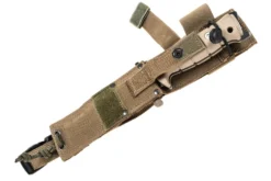 Couteau de survie Wildsteer Tork lame noire semi-dentée 13,3cm manche Tactiprène marron avec brise-vitre + étui + pierre à feu